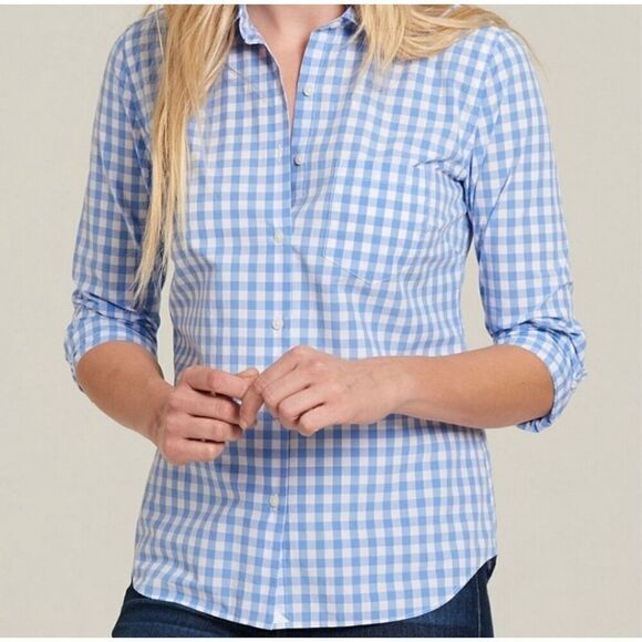 $65 Untuckit women’s blue gingham long sleeve button up brand new size 6 m7 - Picture 1 of 6